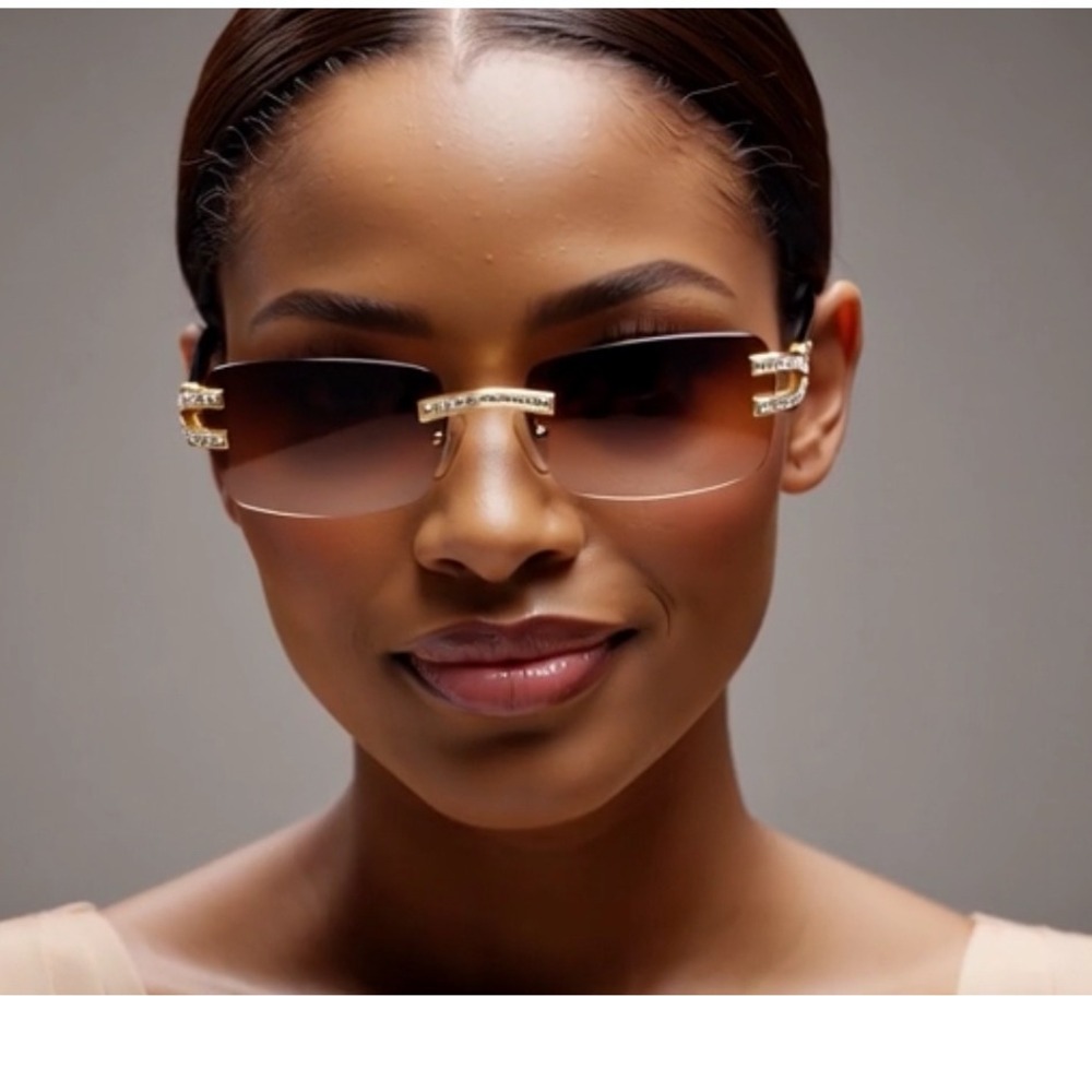 Women Sunglasses Square Frame Rimless Brown Lens Rectangular Elegant Female 2026